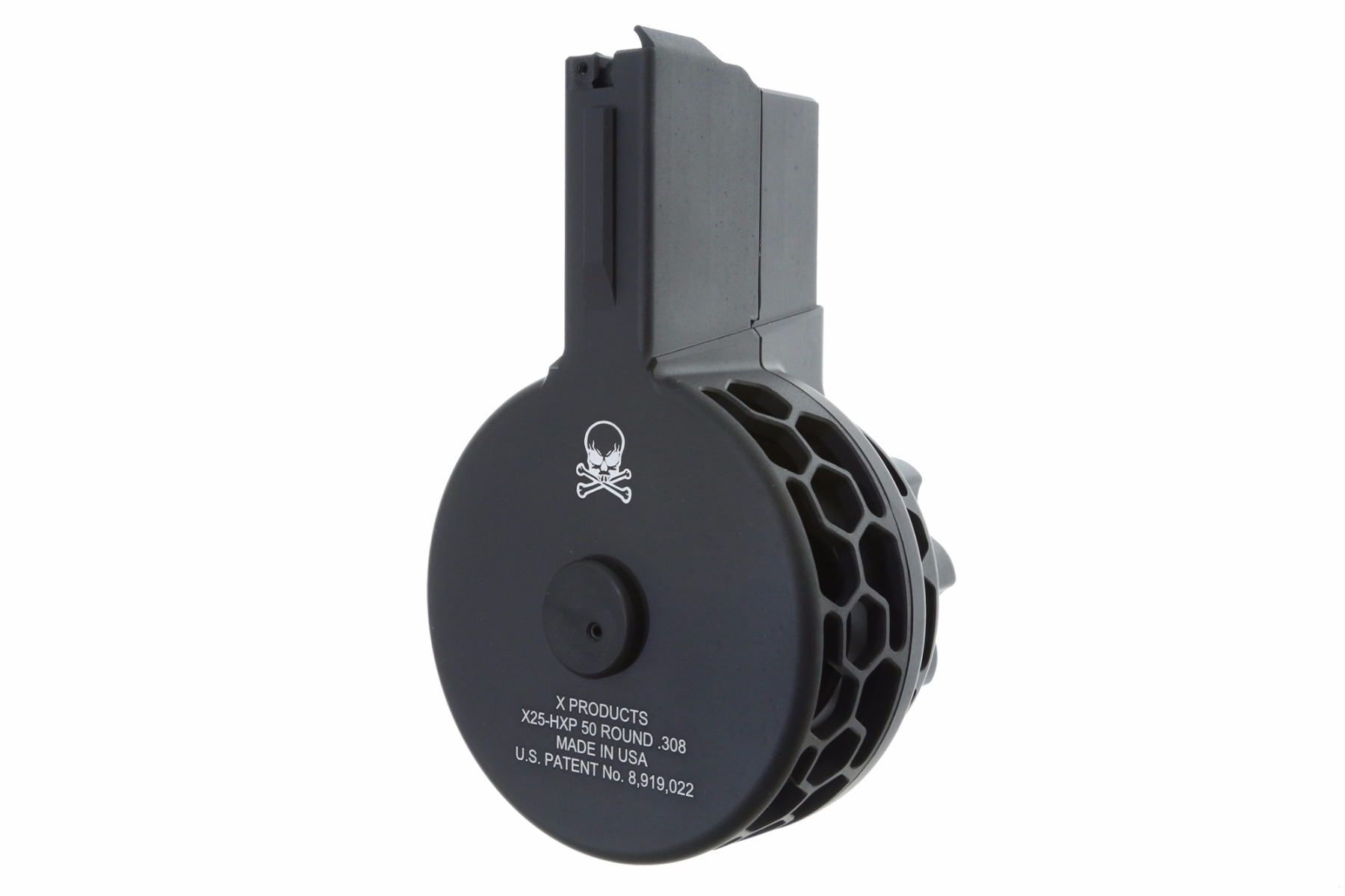 X Products X-25 50 Round Drum Magazine for AR .308 & SR-25 - Black | Skeletonized | Hex Pattern - Image 7