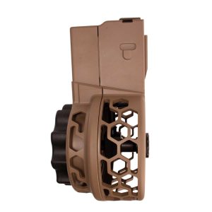 X Products X-25 50 Round Drum Magazine for AR .308 & SR-25 - FDE | Skeletonized | Hex Pattern