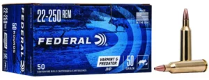 FEDERAL 22250 REM 50GR JHP 50 CT AE VARMINT 50 RD/BX 5 BX/CS