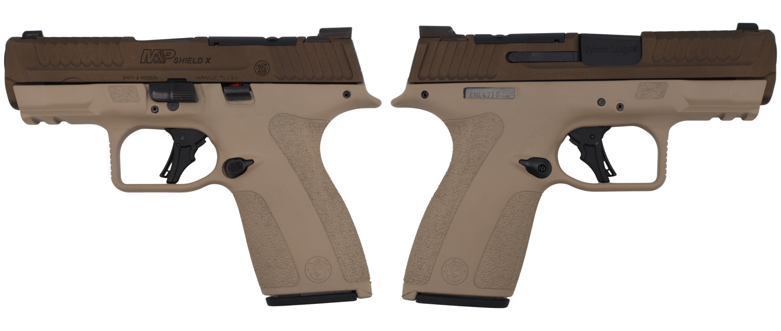 SMITH & WESSON M&P 9 SHIELD X NTS MCMILLAN/MIDNIGHT BRNZ PISTOL 3.6" N.S. 1-13RD, 1-15RD MAG