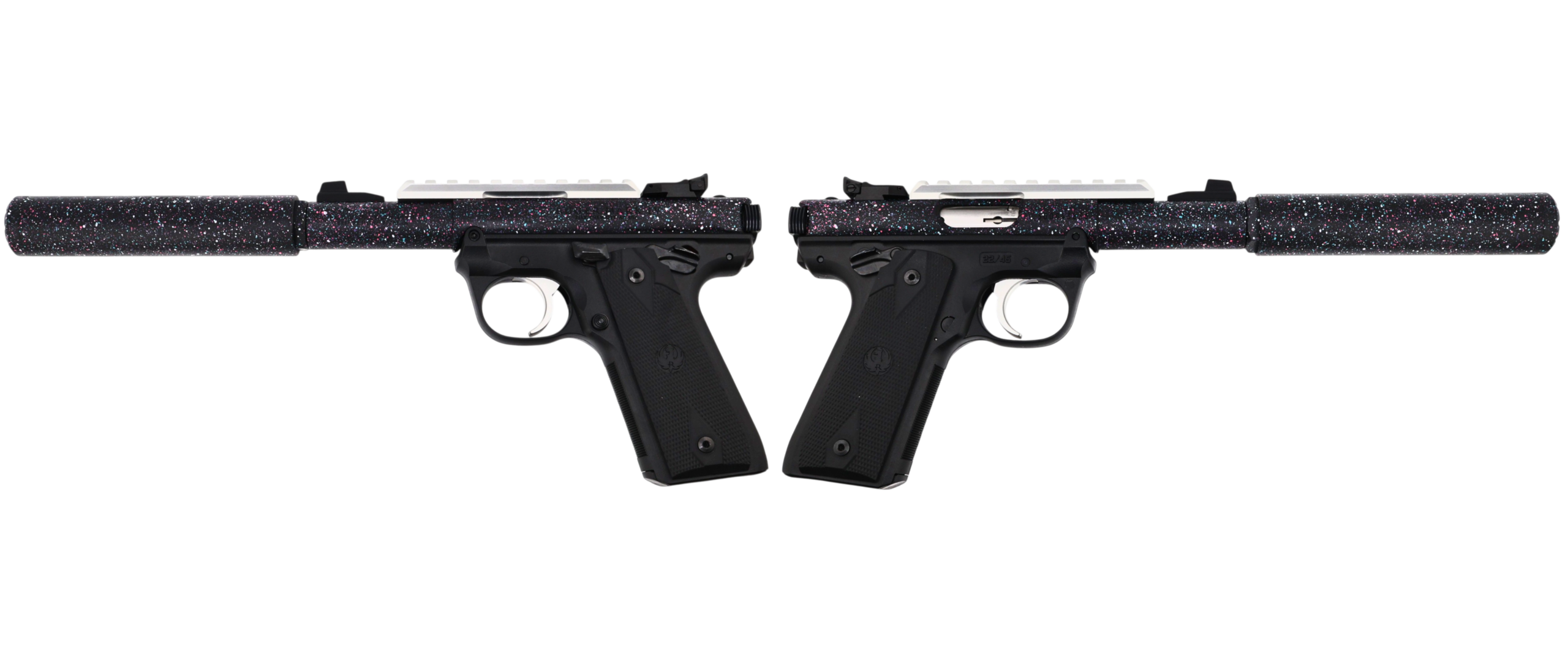 RUGER MARK IV 22/45 22LR PISTOL 4.4" T.B. SPLATTER 2-10RD MAGS